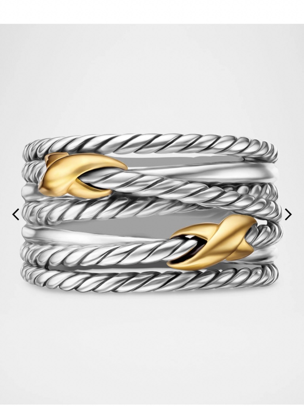 Double X Crossover Ring in Silver with 18K Gold, 13mm - Picture 3 of 4